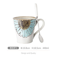 Load image into Gallery viewer, Mug creative office cup pastoral style with spoon ceramic large capacity home couple cup hand-painted coffee cup Sunflower cup
