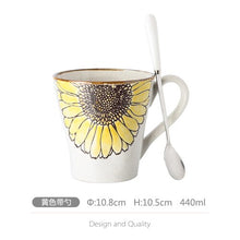 Load image into Gallery viewer, Mug creative office cup pastoral style with spoon ceramic large capacity home couple cup hand-painted coffee cup Sunflower cup
